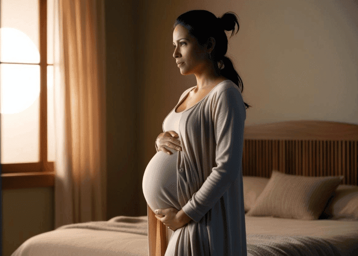 Femme enceinte dans sa chambre à coucher